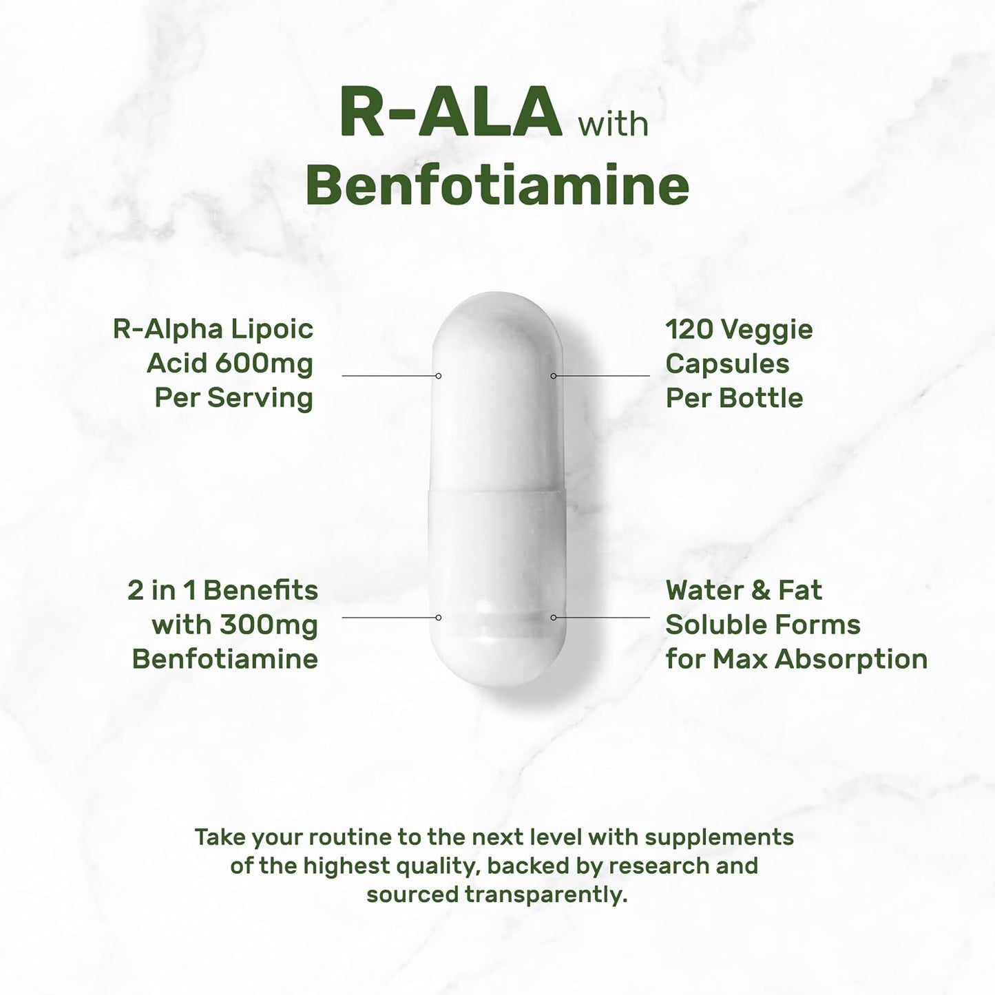 DEAL SUPPLEMENT R Alpha Lipoic Acid 600mg with Benfotiamine 300mg Per Serving, 120 Veggie Capsules – 200mg R-ALA Per Capsule – Antioxidant Supplement for Energy & Nervous System Support