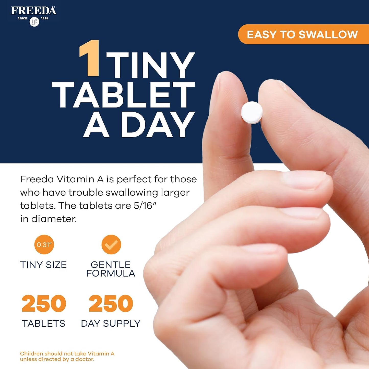 FREEDA Vitamin A 15,000 IU – Retinyl Palmitate – Vegan, Kosher, No Fish – Eye, Vision, Immune & Skin Support – Tiny Easy-to-Swallow Tablets – VIT A Vitamina A Supplement – 250 Tablets | Supports Healthy Vision, Skin, and Immune Function – Highly Absorbabl