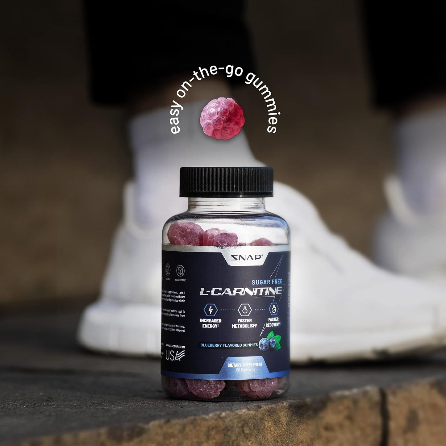 Snap Supplements L-Carnitine Tartrate, 60 Blueberry Sugar-Free Gummies | Amino Acid Supplement for Healthy Exercise Recovery, Metabolism, & Energy, Vegan, 30-Day Supply