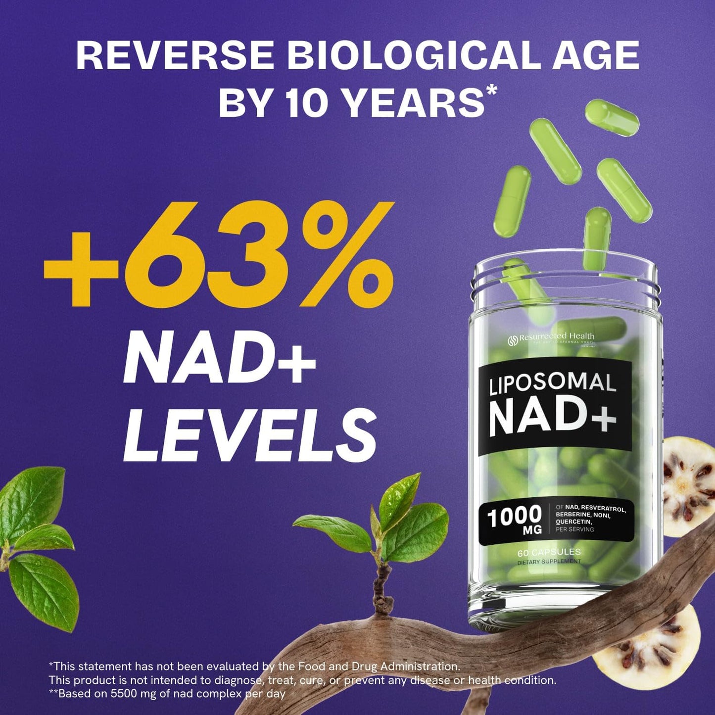 Liposomal NAD+ Supplement with Resveratrol 5-in-1 NAD Resveratrol comlex with Berberine & Quercetin | Supports Anti Aging & Cellular Energy NAD+ Levels | NR NMN Supplement Alternative – 1 pack