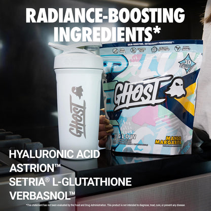 GHOST Glow Sticks: Beauty and Detox Supplement - 30 On-The-Go Stick Packs, Mango Margarita - Hyaluronic Acid, Biotin & L-Theanine for Skin-Boosting Support - Sugar Free, Gluten Free