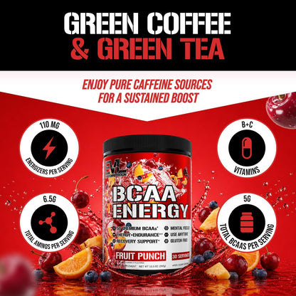 Evlution EVL BCAAs Amino Acids Powder - BCAA Energy Pre Workout Powder for Muscle Recovery Lean Growth and Endurance - Rehydrating Post Workout Recovery Drink with Natural Caffeine - Pink Lemonade