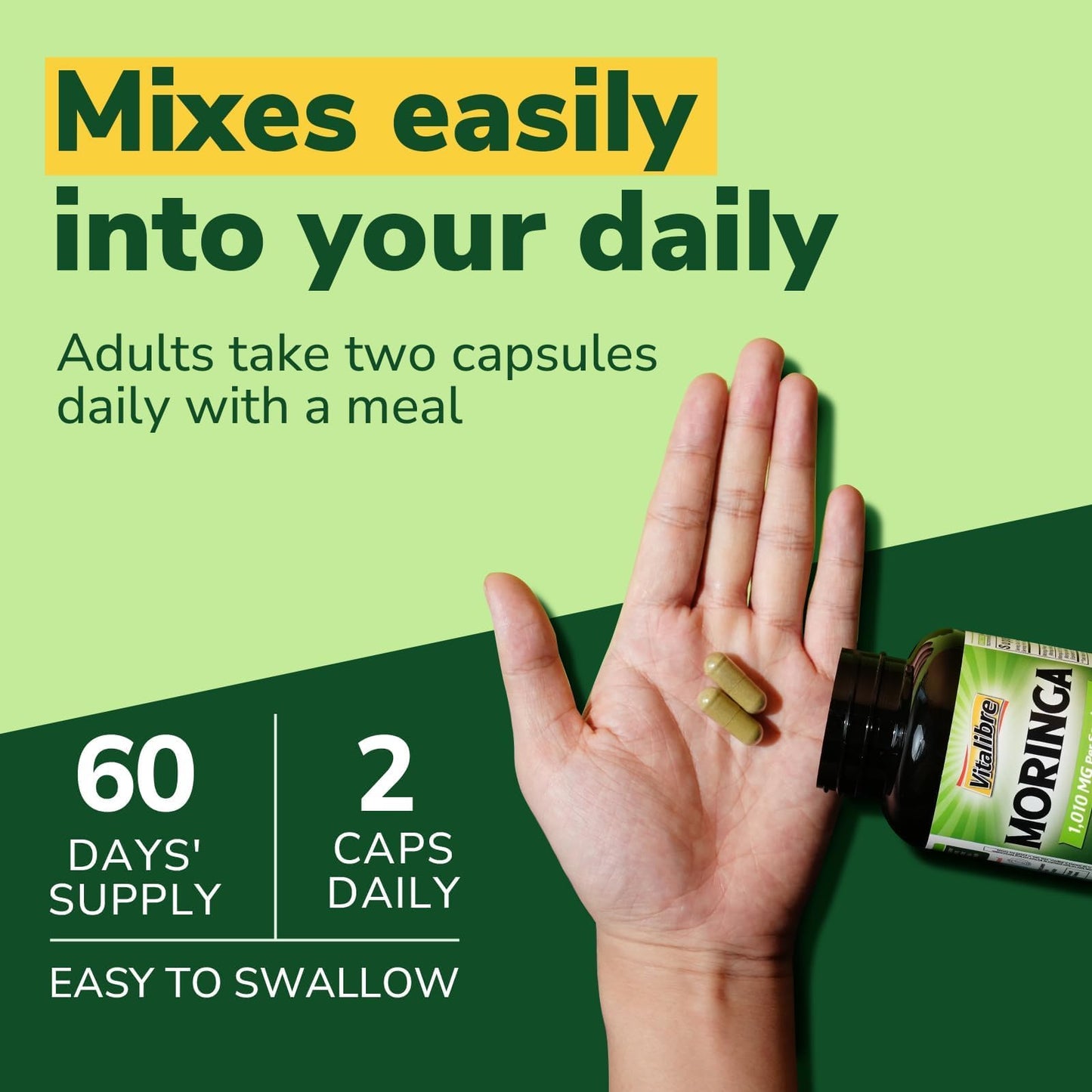 Moringa 1,010 mg, Maximum Potency, Complete Green Superfood, Rich in Antioxidants, No Gluten & Caffeine, Non-GMO, Energy, Immune, Gut & Skin Health, 90 Vegan Capsules
