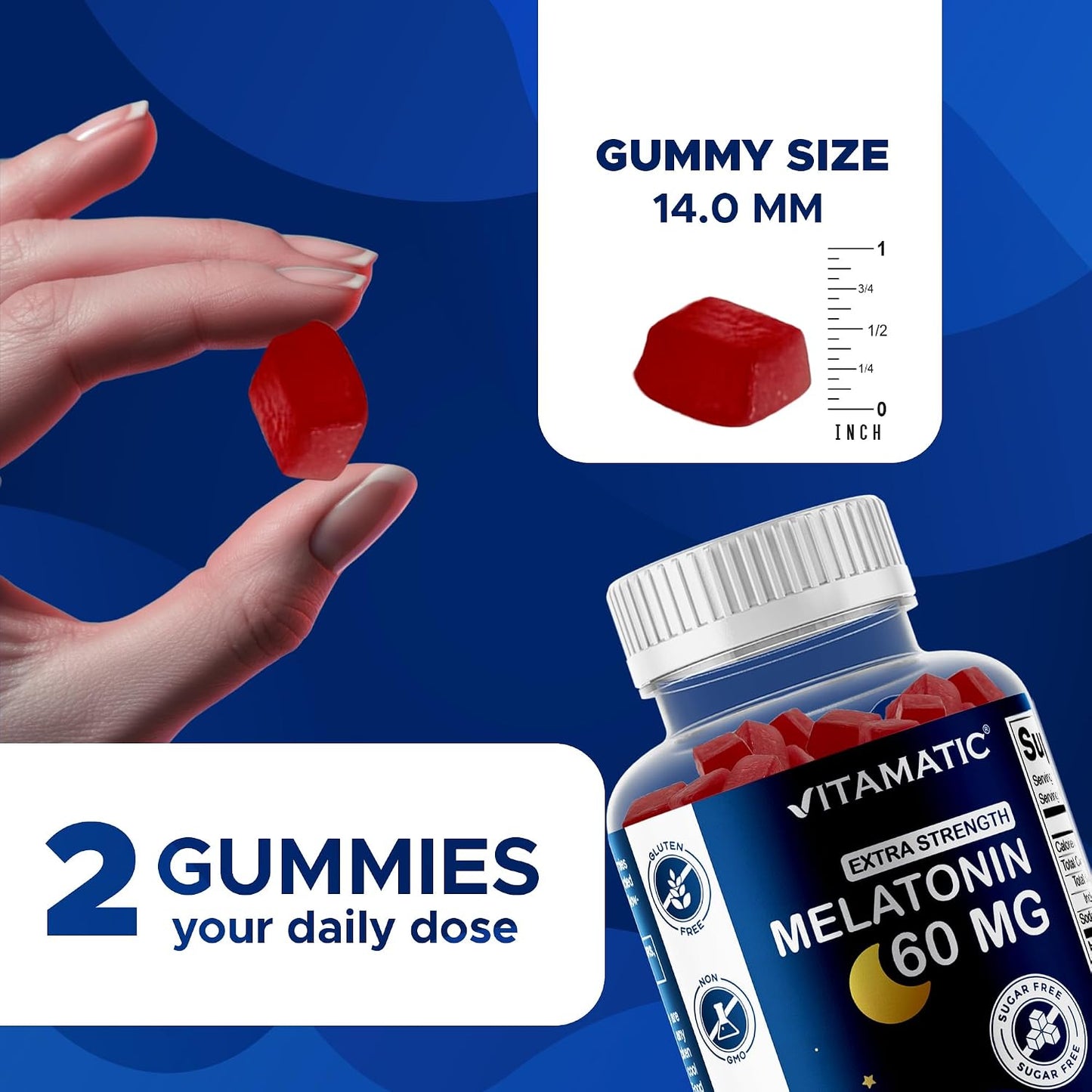 Vitamatic Sugar Free Melatonin 60 mg Per Serving - 60 Vegetarian Gummies | Non-Habit Forming High Potency Melatonin Supplement