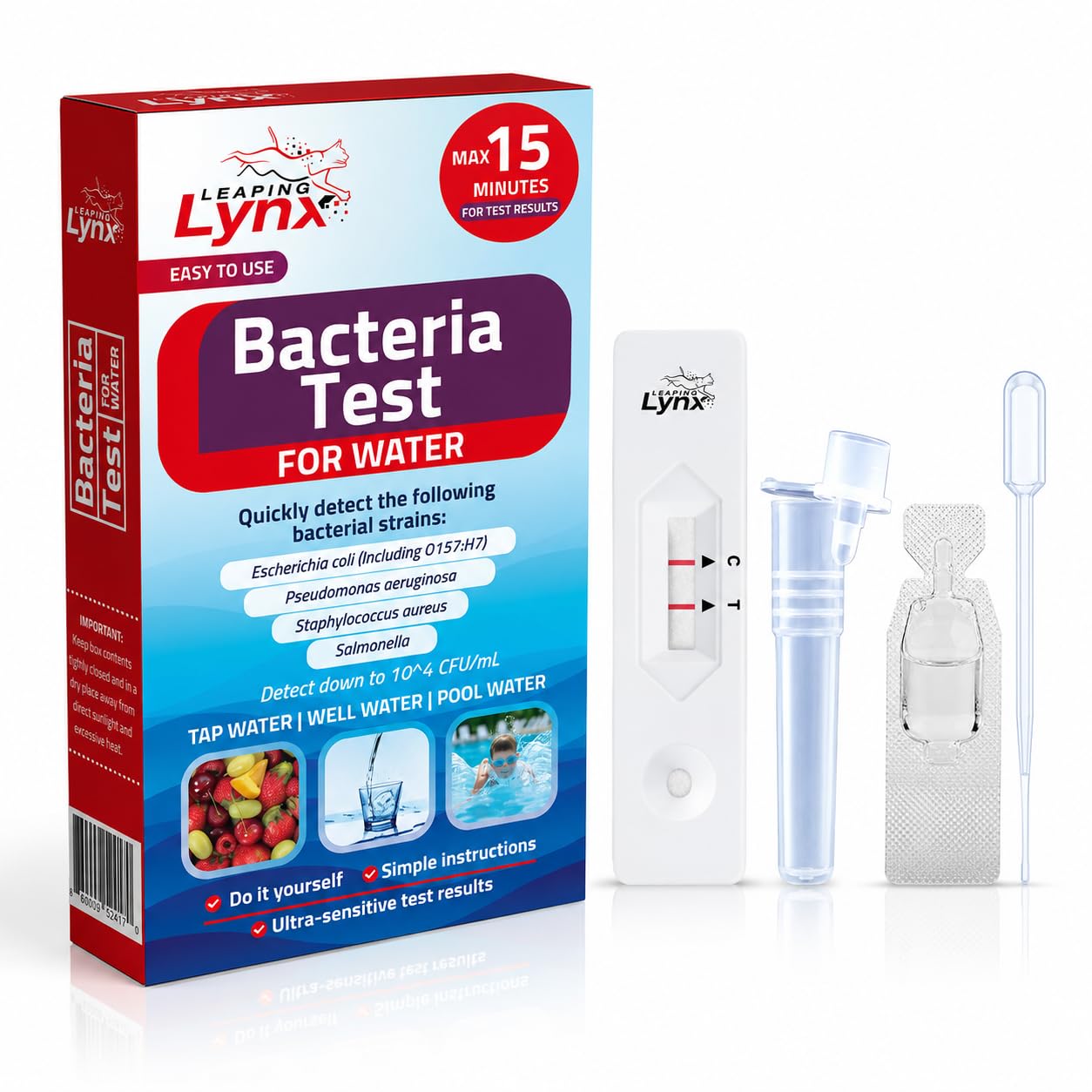 Bacteria Water Test Kit – Coliform, E. coli Detection for Well & Tap Water | Rapid Home Drinking Water Screening Kit with Lab-Quality Results | Leaping Lynx