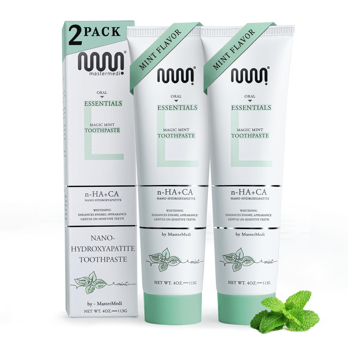 MasterMedi Nano Hydroxyapatite Toothpaste with Xylitol – Fluoride & SLS Free, Remineralizing Formula for Whitening, Sensitive Teeth, Enamel Repair & Strength, Magic Mint, 4 oz (Pack of 1)