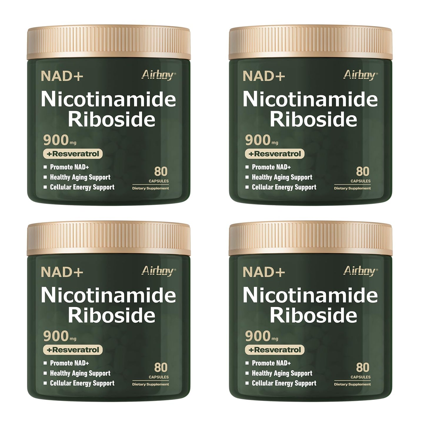 Airboy NAD+ Supplement, Liposomal Nicotinamide Riboside 900 mg with Resveratrol & Quercetin, NMN Supplement Alternative, Third-Party Tested, Anti-Aging, Energy, Focus- 80 Count