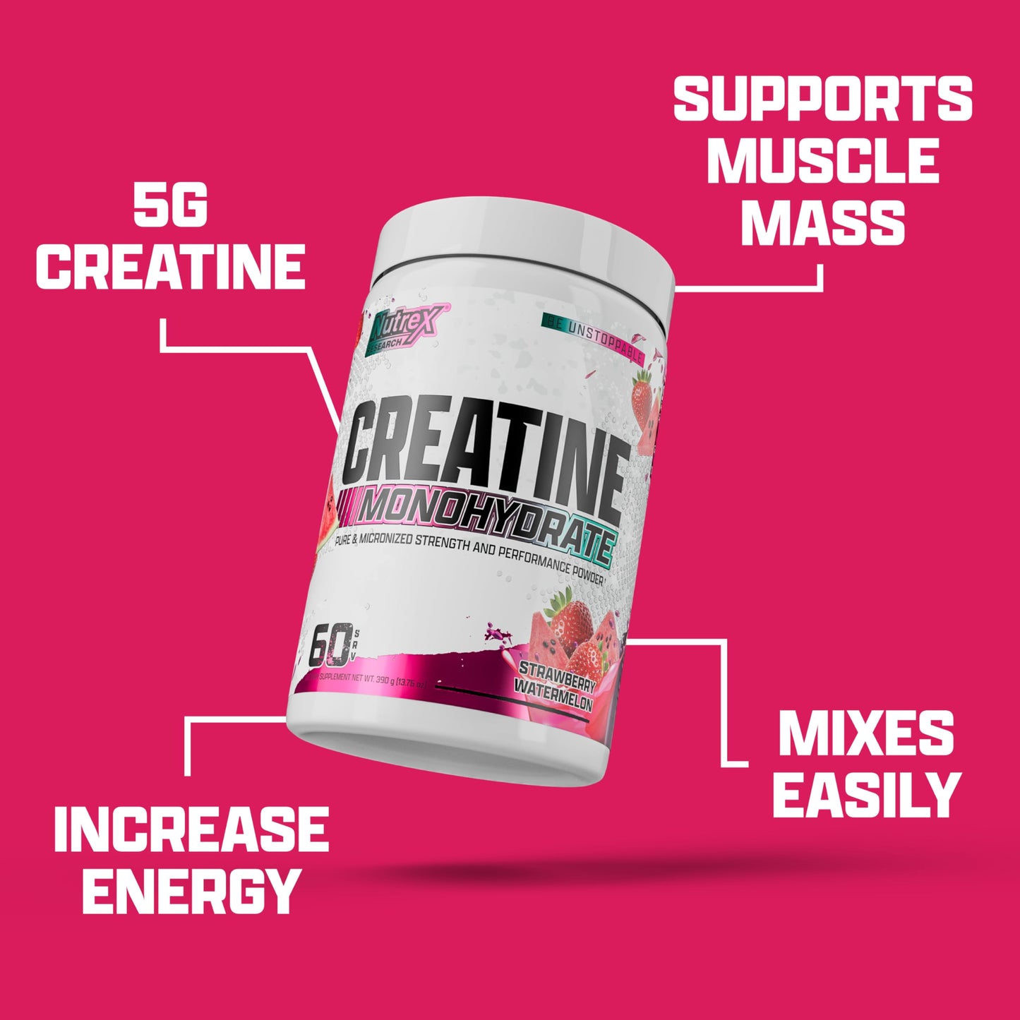 Nutrex Research Flavored Creatine Powder, Fruit Punch | 5g Creatine, Mixes Easily | Supports Energy, Muscle Growth, Energy and Performance | 60 Servings (60 Servings, Fruit Punch)