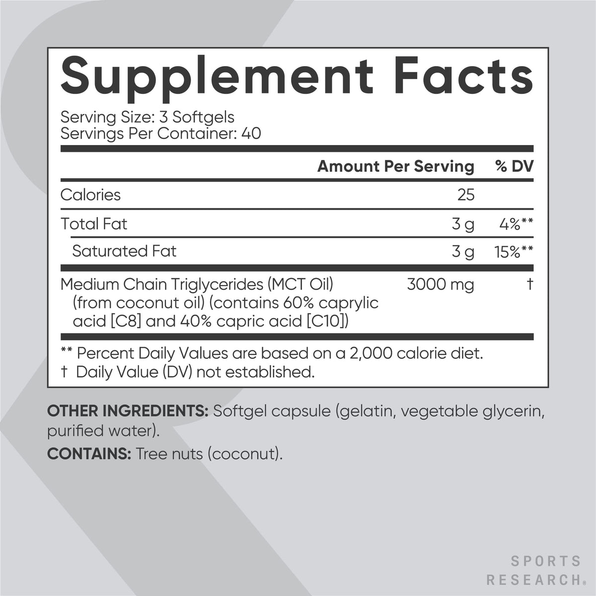 Sports Research Keto MCT Oil Capsules derived from Coconut Oil | Keto Fuel for The Brain