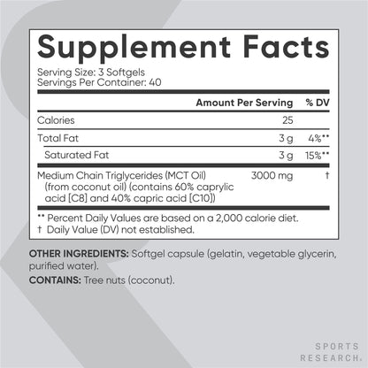 Sports Research Keto MCT Oil Capsules derived from Coconut Oil | Keto Fuel for The Brain