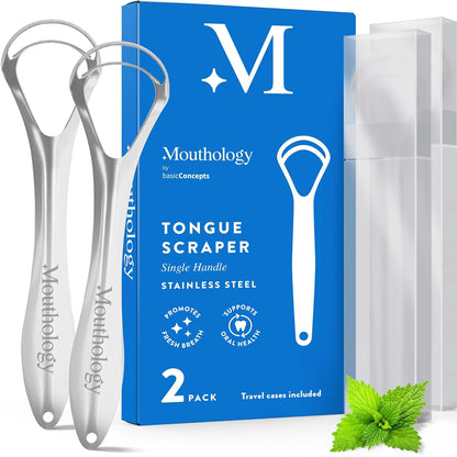 Mouthology 10% Nano Hydroxyapatite Toothpaste (Fluoride Free) and Tongue Scraper for Adults (2 Pack)