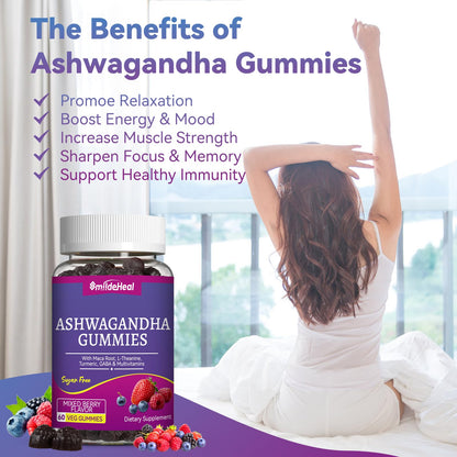 Ashwagandha Gummies 3000mg for Calm & Stress Relief, 60 Count, Vegan | Ashwagandha High Strength Root Extract Supplement with L-Theanine, Trumeric, D3 for Women & Men - Natural Mixed Berry Flavor