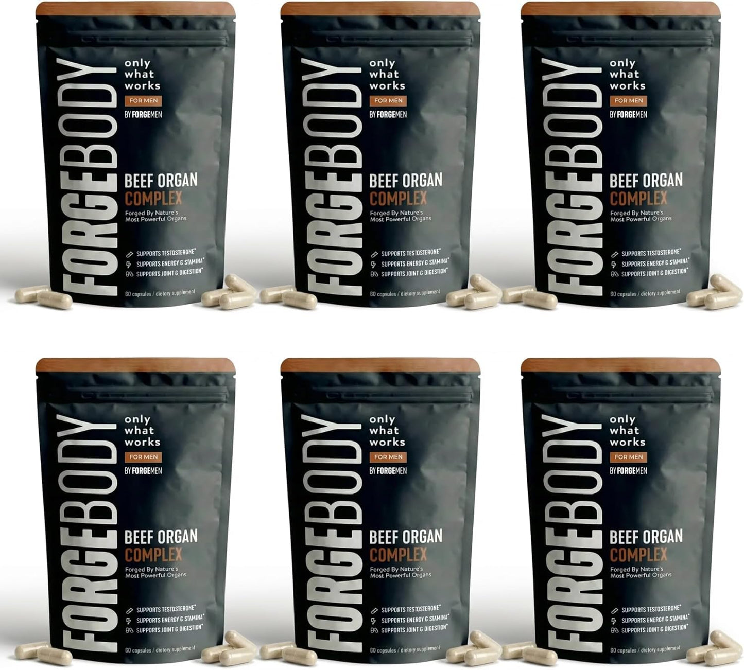 Forgebody Beef Liver & Organ Complex, Grass-Fed 5-Organ Supplement, 1 Month | Grass-fed beef liver, heart, bone marrow, pancreas, testicles, freeze-dried, non-GMO, ancestral nose-to-tail nutrition