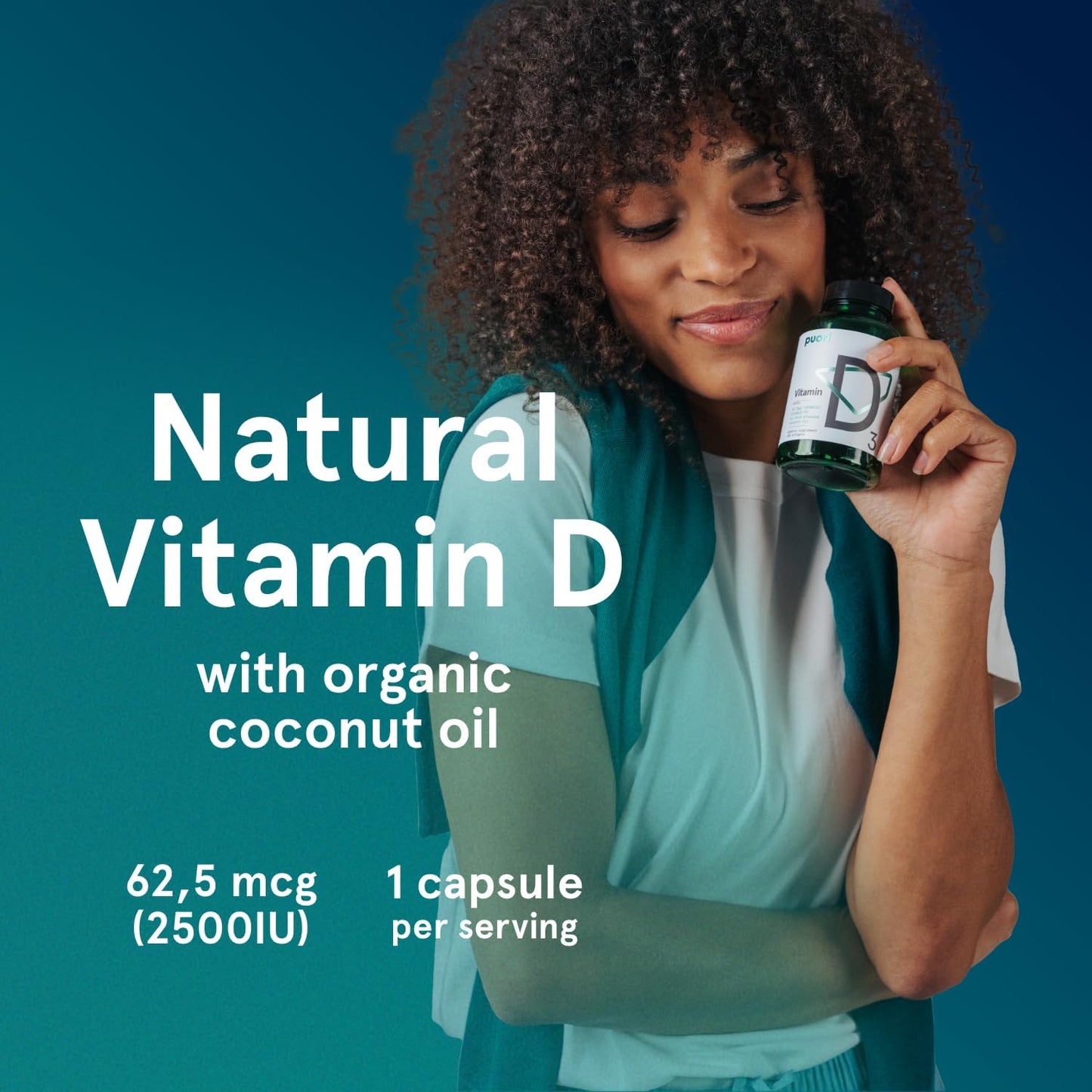 Puori Vitamin D3 Softgels, 2500 IU (62.5 mcg) - Fast Absorbing Vitamin D3 Supplements for Immune System Support, Bone Health & Density and Healthy Muscle Functions - Non-GMO & Gluten-Free - 240 Count