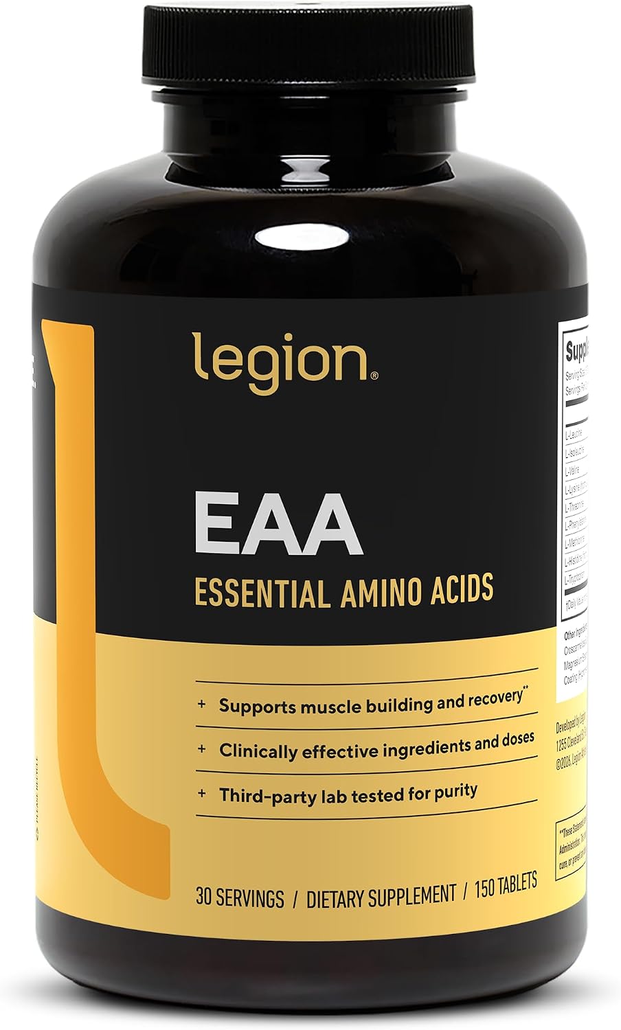 LEGION EAA Essential Amino Acid Tablets - 5000mg, 30 Servings | Lab-Verified 5,000mg EAAs with 1,500mg Leucine to Support Muscle Growth & Recovery. Clean Label with Zero Proprietary Blends