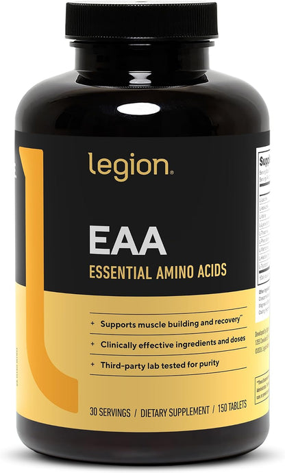 LEGION EAA Essential Amino Acid Tablets - 5000mg, 30 Servings | Lab-Verified 5,000mg EAAs with 1,500mg Leucine to Support Muscle Growth & Recovery. Clean Label with Zero Proprietary Blends