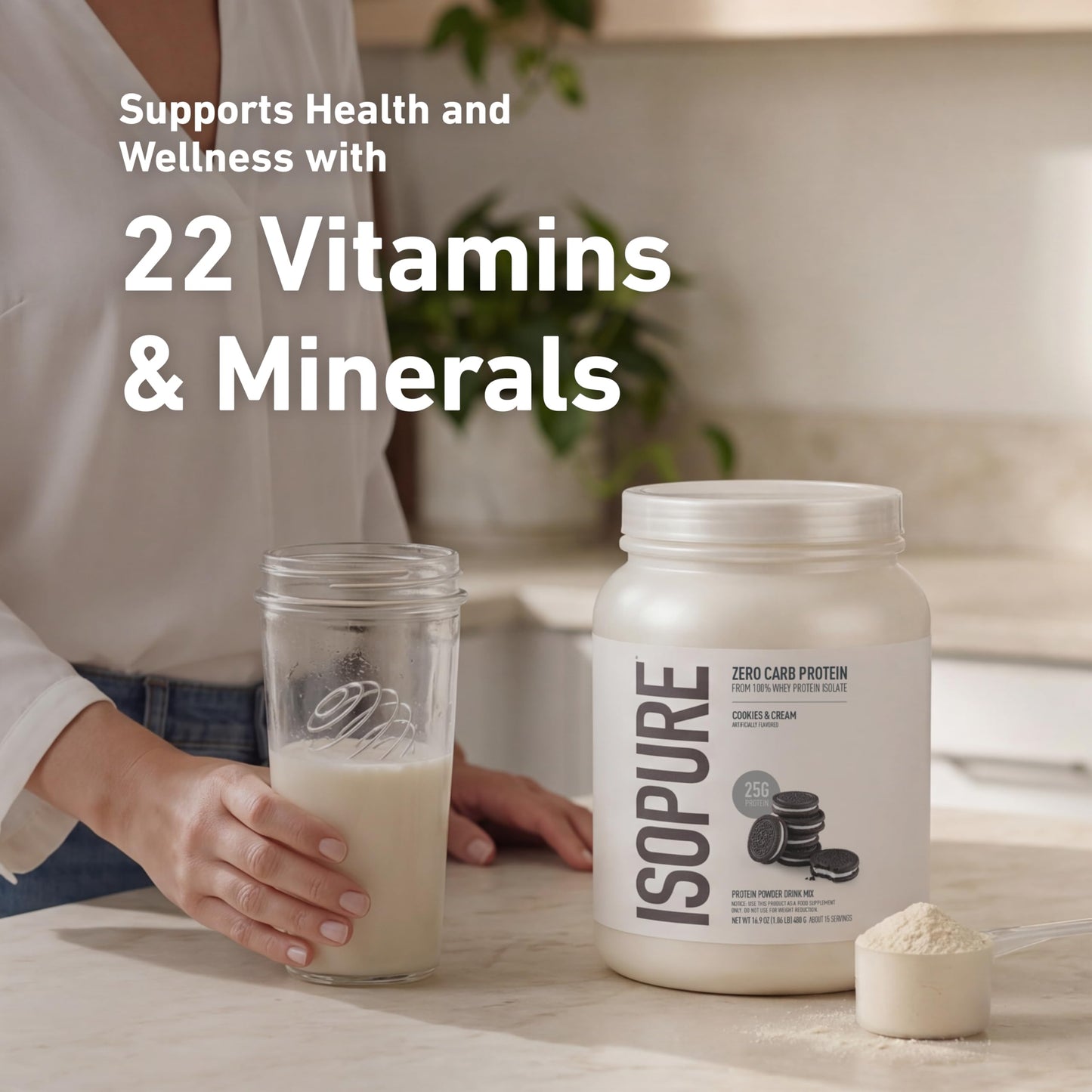 Isopure Zero Carb 100% Pure Whey Isolate Protein Powder, Gluten Free, With Vitamins, Cookies & Cream, 25g Protein Per Serving, 1 Lb, 15 Servings (Packaging May Vary)