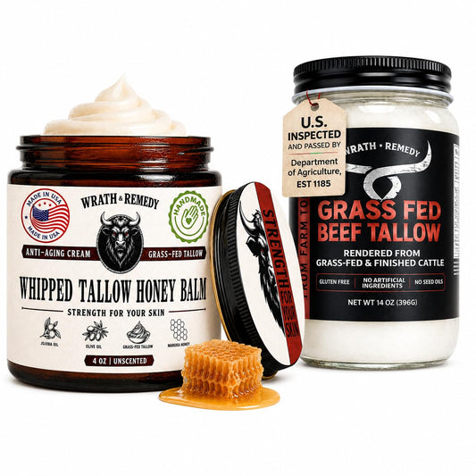 Wrath & Remedy Bundle of Grass Fed Beef Tallow (14 OZ) & Unscented Whipped Tallow Honey Balm (4 OZ)