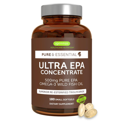 Igennus Ultra Pure EPA Omega-3 500mg, DHA-Free, High EPA rTG, IFOS Certified Fish Oil, Concentrated Triglyceride Form, Non-GMO, 90 Small Softgels
