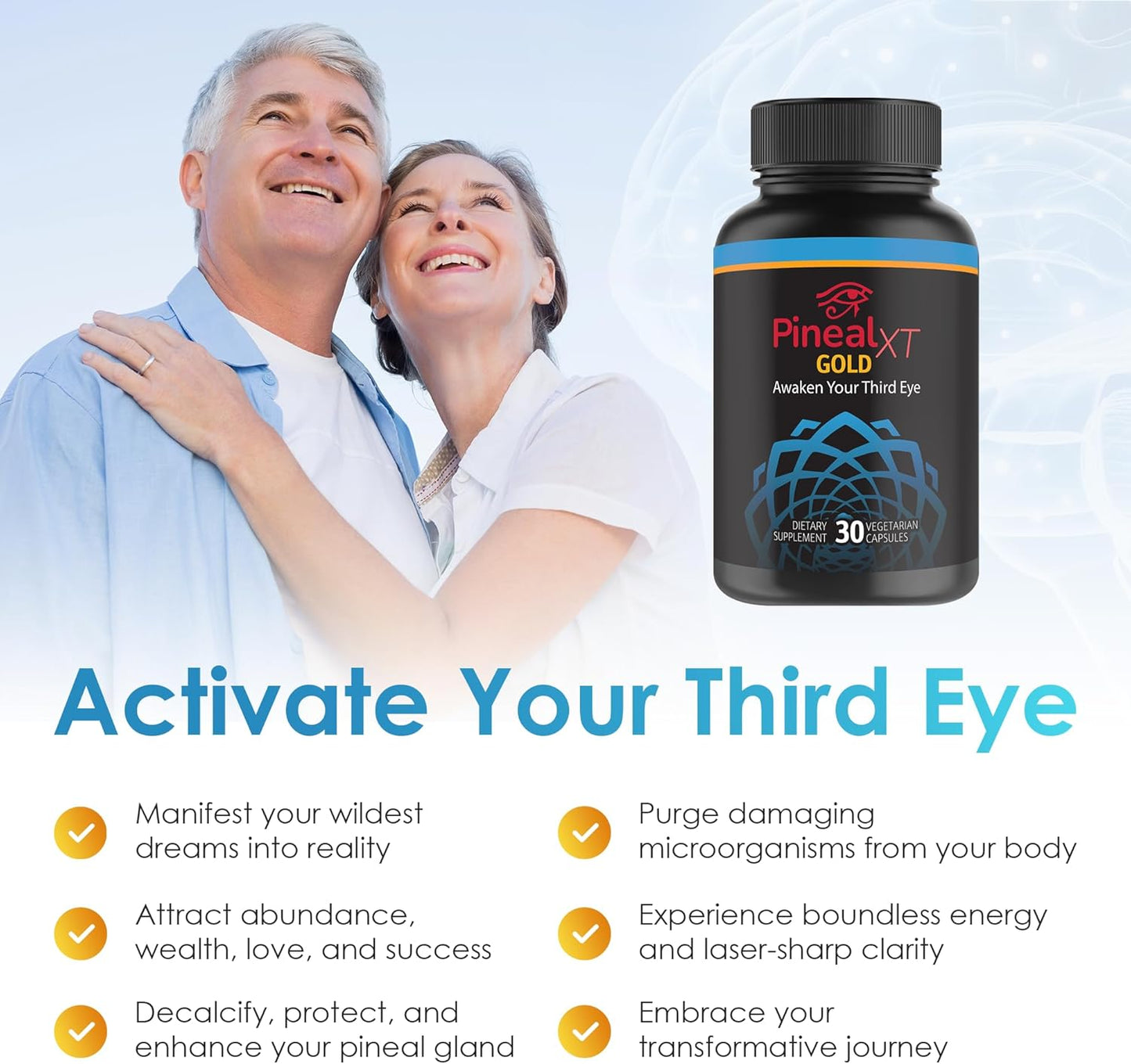 Pineal XT Gold Pineal Gland Supplement, Third Eye Awakening | Focus and Memory Supplement for Brain, 7 Powerful Ingredients Detox and Activate Your Pineal Gland, 30 Count, 1 Daily