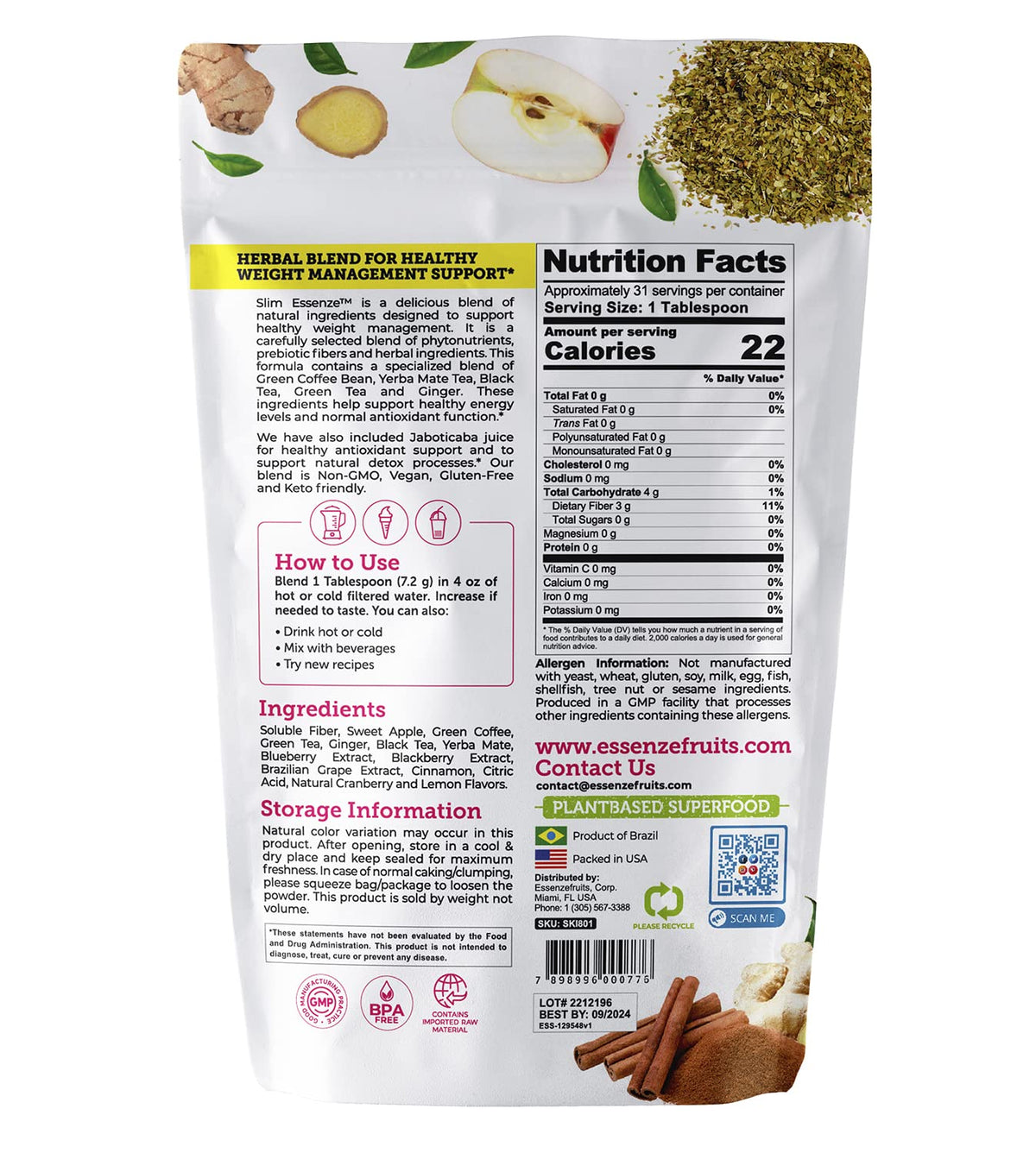 Slim Essenze Instant Berry Tea, Herb & Berry Mix Detox Tea Powder - Drink Hot or Cold