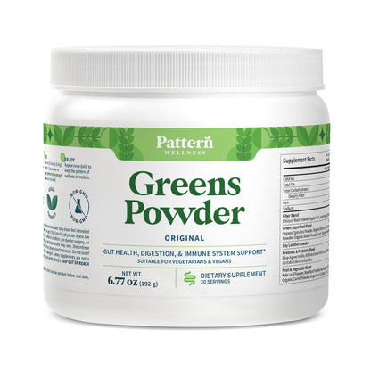 Pattern Wellness Greens Powder Superfood – with Antioxidant, Digestive Enzyme, Fiber, Probiotic & Adaptogen Blends – Digestion, Immunity & Energy Production – 30 Servings – Original Flavor – (6.77 oz)