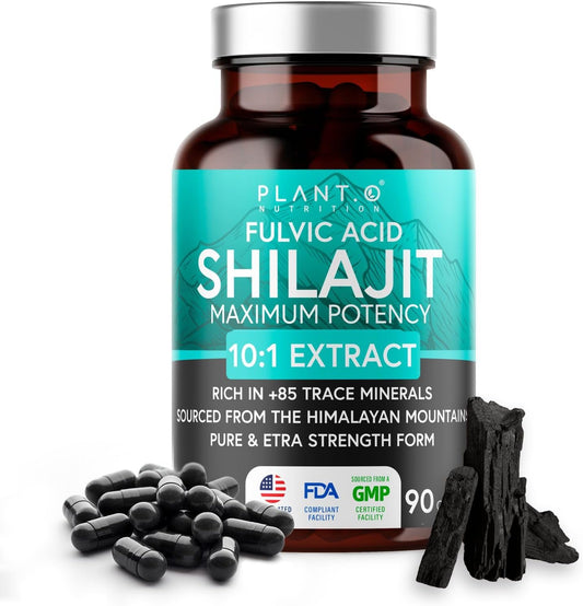 Natural Himalayan Shilajit Capsules - 10:1 Extract Maximum Potency | Fulvic Acid + 85 Trace Minerals | Energy Boost, Immune Support, Cognitive Function | 90 Veggie Pills for Men & Women