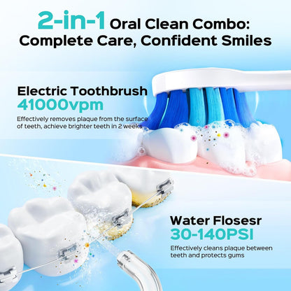COSLUS C51C30 Water Flosser Electric Toothbrush Combo, Pink Oral Clean Kit