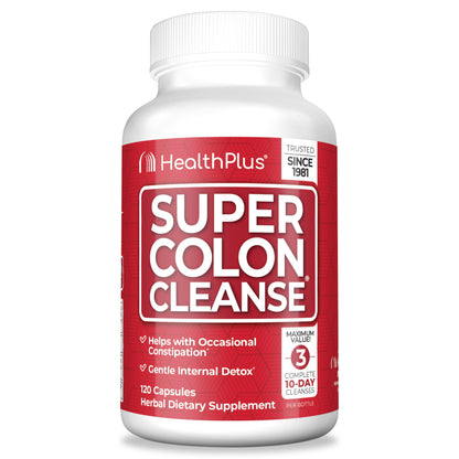 Health Plus Super Colon Cleanse 60 Day Supply of Gentle Gut Cleanse Detox, Psyllium Husk, Probiotics for Constipation Relief & Digestive Support, 240 Capsules