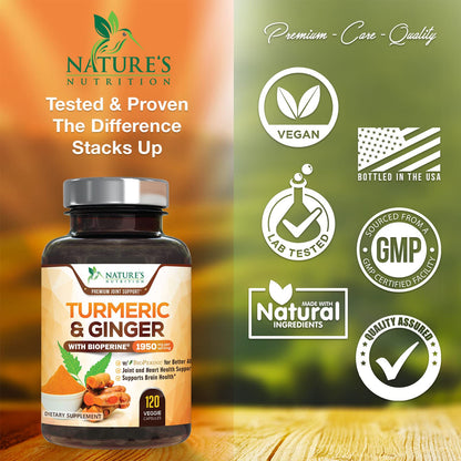 Turmeric Curcumin with BioPerine & Ginger 95% Standardized Curcuminoids 1950mg
