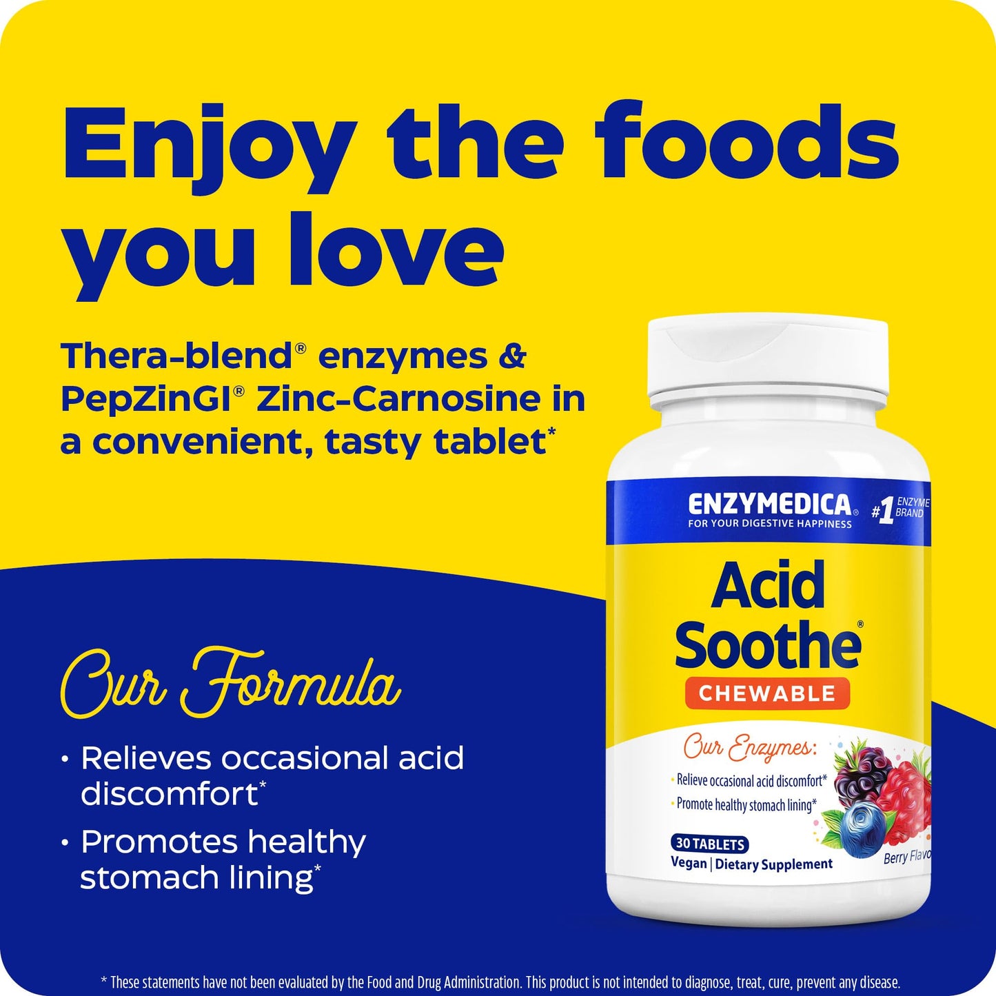 Enzymedica Acid Soothe Chewable Supplement for Women & Men - 60 Tablets