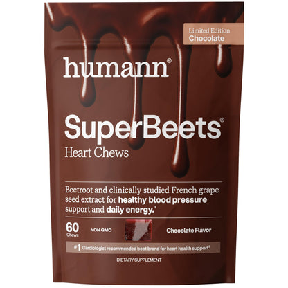 HumanN SuperBeets Heart Chews, Beet Root Powder Support Energy Supplement, Nitric Oxide and Blood Pressure Support, Grape Seed Extract & Non-GMO, Heart Health, Pomegranate Berry Flavor, 60 Count