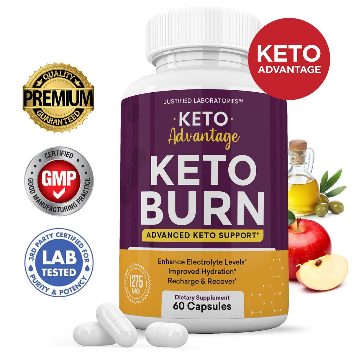(2 Pack) Keto Advantage Keto Burn Pills 1275MG New & Improved Formula Contains Apple