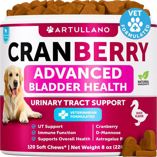Dog UT Treats - Cranberry Chews for Dogs - Urinary Tract & Bladder Support Supplement with Natural Cranberry Extract - Tasty 120 Soft Bites for Daily Wellness with Fish Oil, Pumpkin, D-Mannose