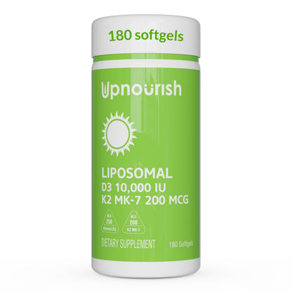 UpNourish Liposomal D3 K2 MK-7 – 365 Mini softgels with Organic Coconut Oil - 5000 IU 125 mcg Vitamin D3 and 100 mcg Vitamin k2 for Optimal Bone and Immune Health