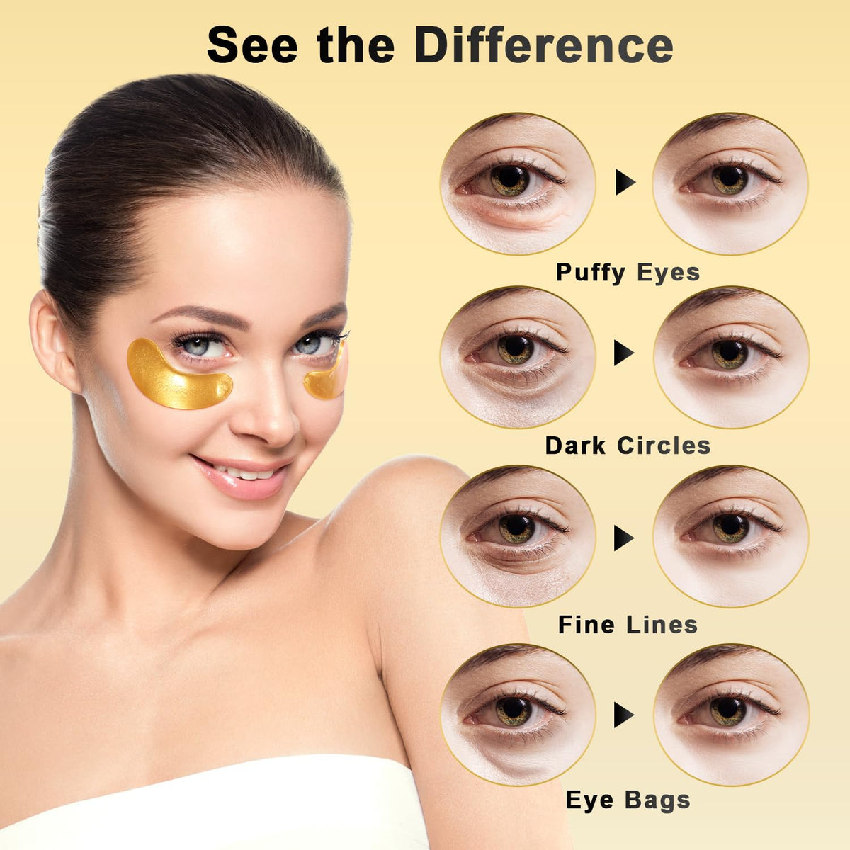 Under Eye Patches (36 Pairs) - 24K Gold Eye Masks Treatment for Eye Bags, Puffy Eyes