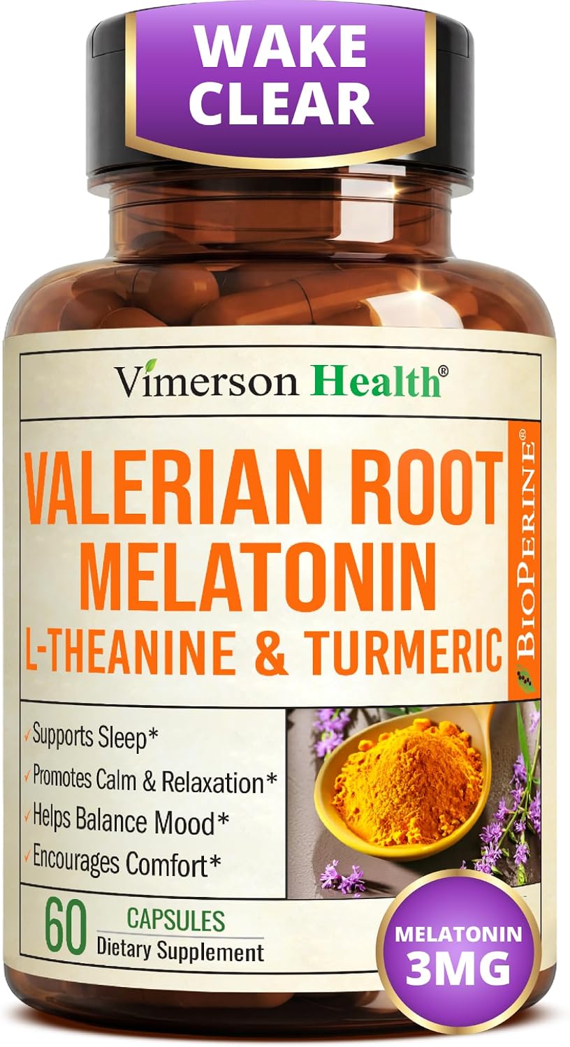 Melatonin 3mg + Valerian Root Capsules – Natural Sleep Aid for Adults 60Ct