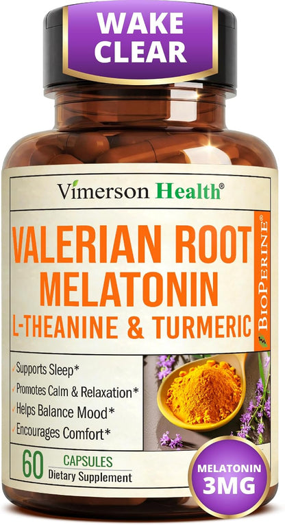 Melatonin 3mg + Valerian Root Capsules – Natural Sleep Aid for Adults 60Ct