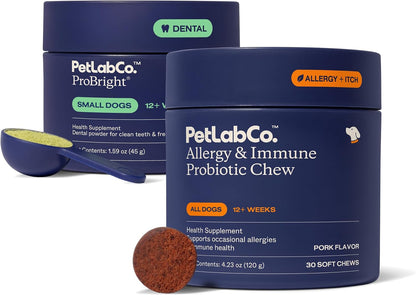PetLab Co. – Seasonal Allergy Support & Dental Care in One Routine - Allergy & Immune Chews + ProBright Dental Powder for Total Wellness Inside & Out - Small Dogs