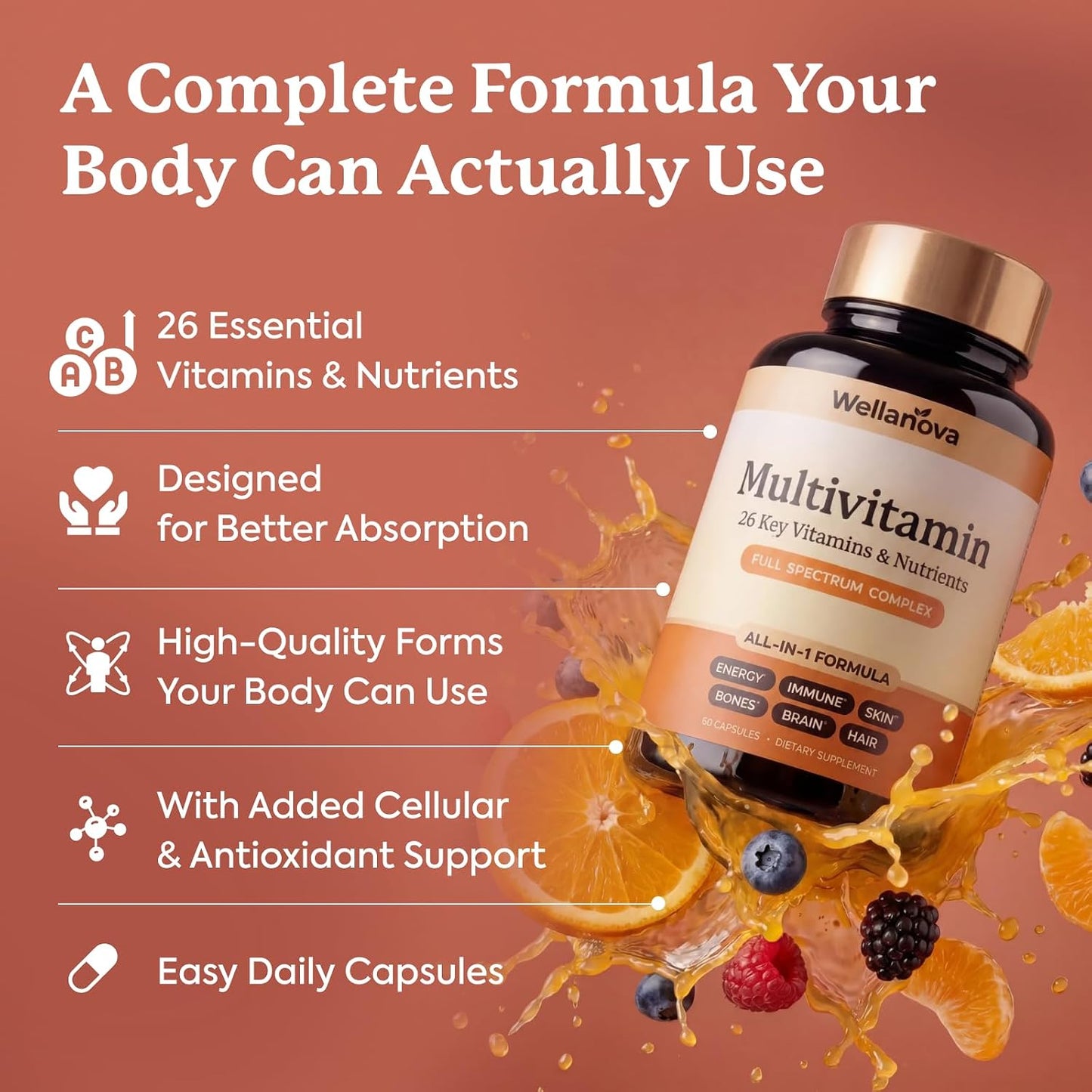 Multivitamin for Women & Men 50 and Over– Daily 26 Key Vitamins, Minerals | Daily 26 Key Vitamins, Minerals & Nutrients, All-in-1 Multivitamins For Women & Men, 60 Capsules