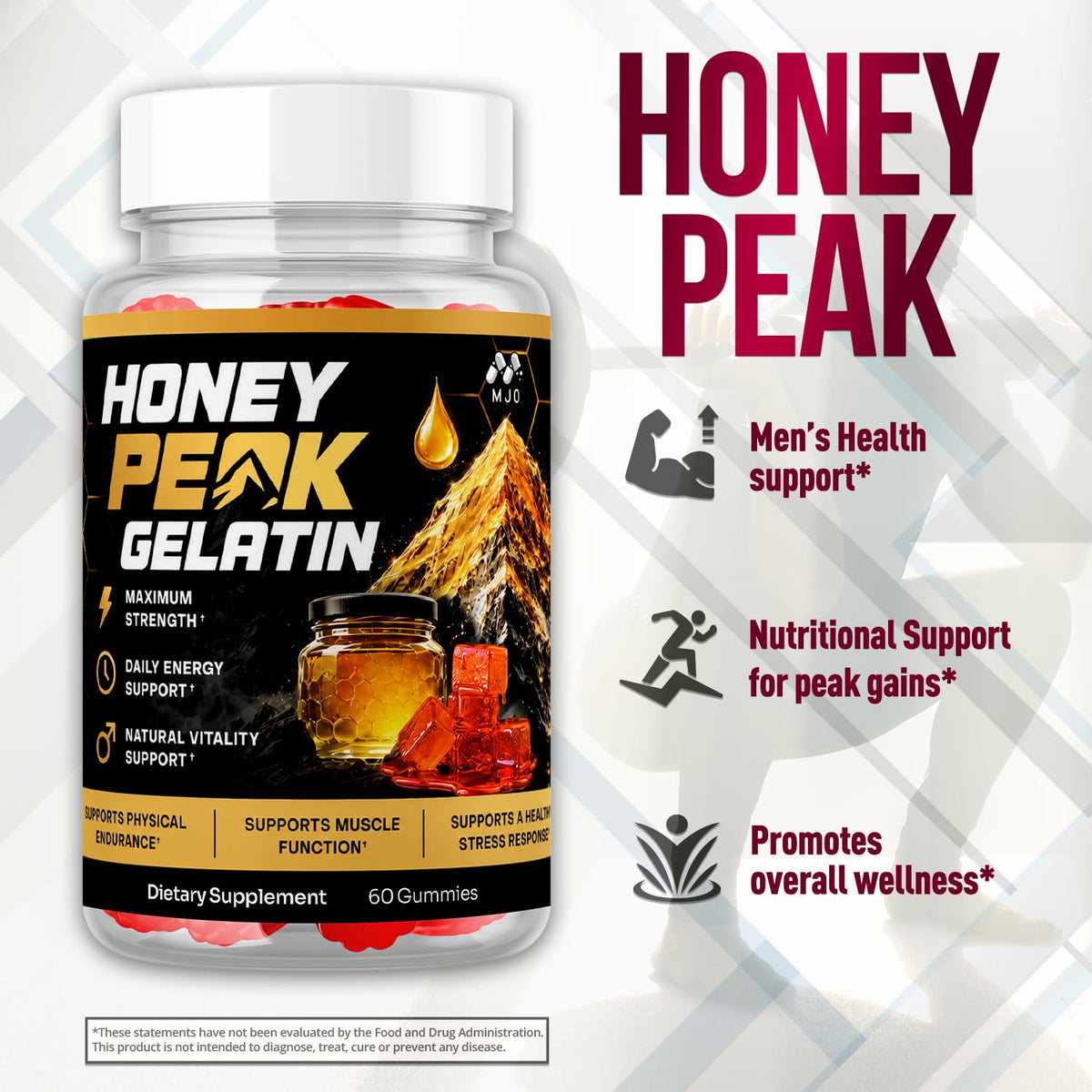 Honey Peak Gelatin Gummies for Men, Honey Peak Gelatin for Men 60 Gummies