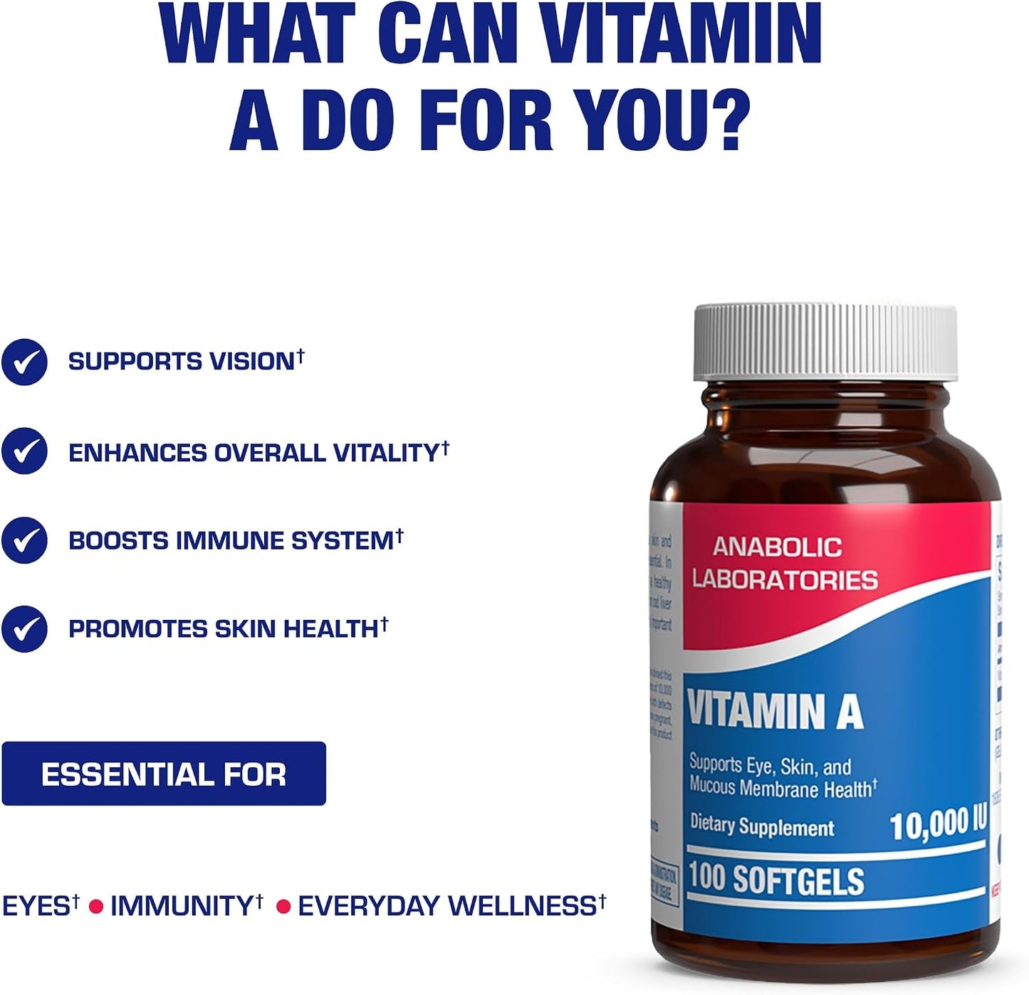 Vitamin A 10000 IU Softgels - Clinical Formula Vitamin A Supplement from Cod Liver Oil with Broad Spectrum Retinoids for Eye Care Vision Support & Reproductive Health - Made in The USA - 100 Servings