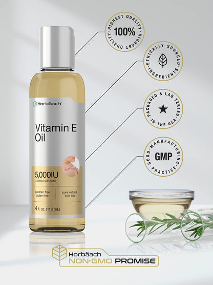 Vitamin E Oil | 5000 IU | 8 oz (2 x 4oz) Value Pack | for Skin, Hair, Face & Body | Vegetarian
