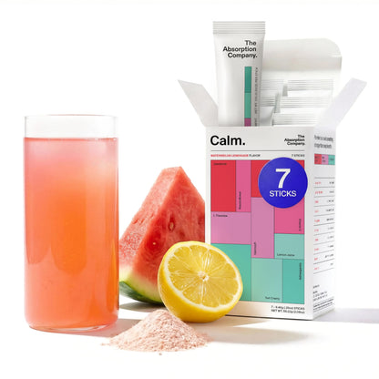 The Absorption Company Calm Powder - Magnesium Drink Mix Packets - 14PK | Vitamin-D,Cortisol Regulation for Men & Women, Mood Support with Ashwagandha & L-Theanine for Relaxation, Watermelon Lemonade