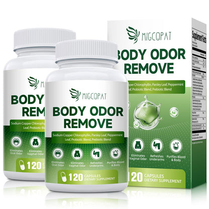 Chlorophyll Body Deodorizing Supplement, Chlorophyll Capsules with Parsley & Peppermint, Probiotic, Green Tea, Jerusalem Artichoke, Prebiotic, Supports Fresh Breath & Whole-Body Freshness, 120 Caps
