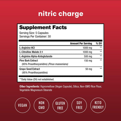 NutraChamps Nitric Oxide Supplement, L-Arginine, L Citrulline Malate, AAKG, Pine Bark, Grape Seed Extract, Extra Strength Nitric Oxide Booster, Nitric Oxide Pills, Strength, Energy, Blood Flow