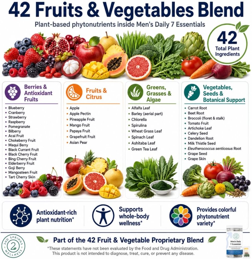 Daily 7 Essentials Men's Vitamin Pack - 30 Packets | Adult Multivitamin & Multimineral Supplement Pack - 30 Packets