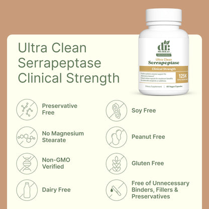 Dr. Murray's Ultra Clean 125,000 SPU Serrapeptase Clinical Strength - Proteolytic Enzyme | Acid-Resistant Vegan Capsules | GMP Certified | Third-Party Tested | 30 Count