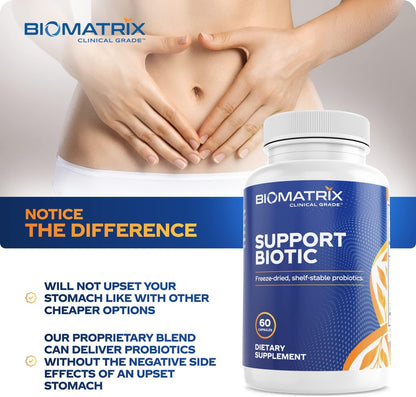BioMatrix Saccharomyces boulardii Probiotic Supplement w/L. paracasei, L. rhamnosus, Bifidobacterium, Acidophilus – Prebiotic Complement – Temp-Stable, 30-60 Day Supply