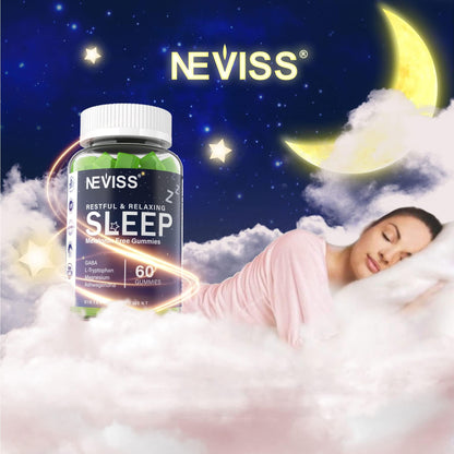 NEVISS Melatonin Free Sleep Aid Gummies for Adults - Magnesium Glycinate Gummies | GABA, L-Tryptophan, Magnesium, Ashwagandha - Non-Habit Forming, Help for Deep Relaxation - Vegan, Lemon Flavor, 2Pack